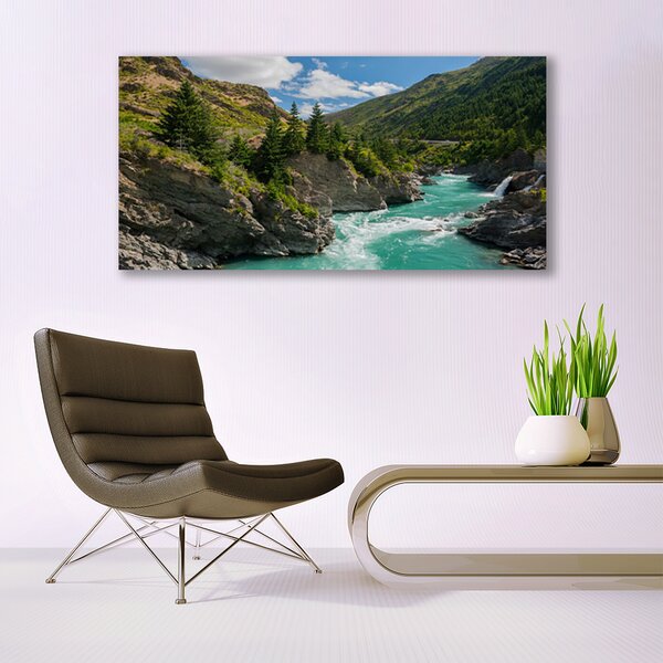 Tablou pe panza canvas Munții River Peisaj Albastru Verde