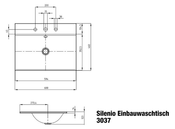 Kaldewei Silenio lavoar 60x46 cm dreptunghiular încastrat alb mat 907706273001