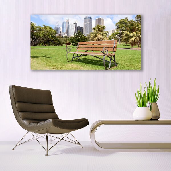 Tablou pe sticla Parcul Skyscraper Natura Verde Maro Albastru