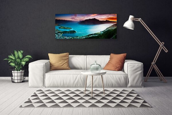 Tablou pe panza canvas Fjord Munții Peninsula Peisaj Albastru Negru Roșu