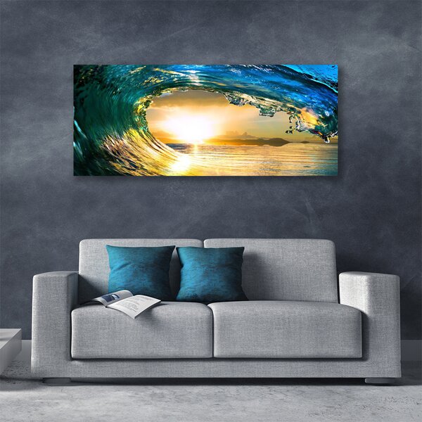Tablou pe panza canvas Wave Sea Sunset Natura Albastru Galben