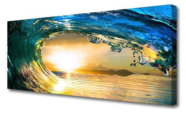 Tablou pe panza canvas Wave Sea Sunset Natura Albastru Galben