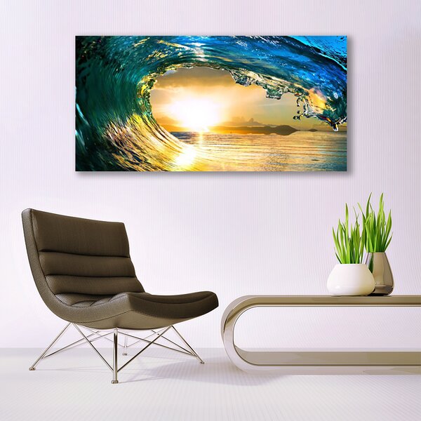 Tablou pe panza canvas Wave Sea Sunset Natura Albastru Galben