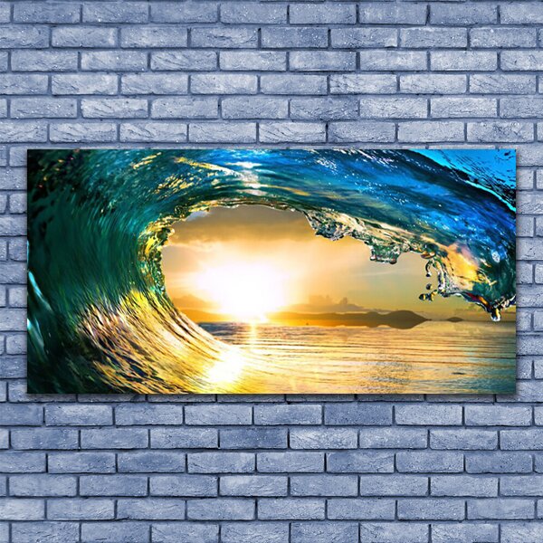 Tablou pe panza canvas Wave Sea Sunset Natura Albastru Galben