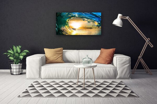 Tablou pe panza canvas Wave Sea Sunset Natura Albastru Galben