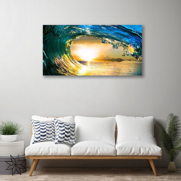 Tablou pe panza canvas Wave Sea Sunset Natura Albastru Galben