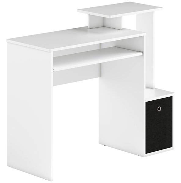 HOMCOM Birou modern pentru PC, birou pentru computer cu raft pentru tastatura, raft si spatiu de depozitare din material, 100x40x86.6cm, alb si negru