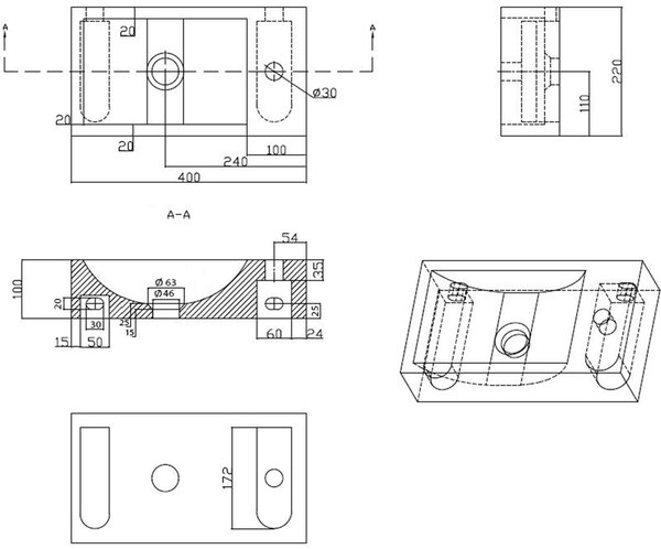 Sapho Blok lavoar 40x22 cm dreptunghiular clasică-de blat negru-antracit mat 2401-28