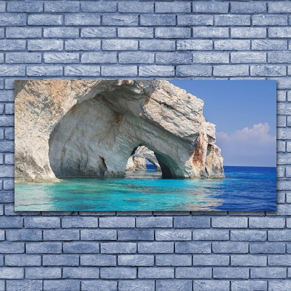 Tablou pe panza canvas Cliff Lacul Marea peisaj de apă Albastru Alb