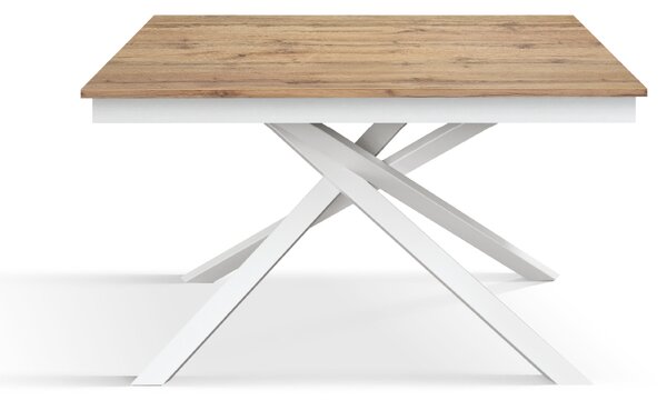Masa Tiglio, blat extensibil pal laminat, picior metalic - BLAT STEJAR RUSTIC. PICIOR ALB - 120 cm / 80 cm