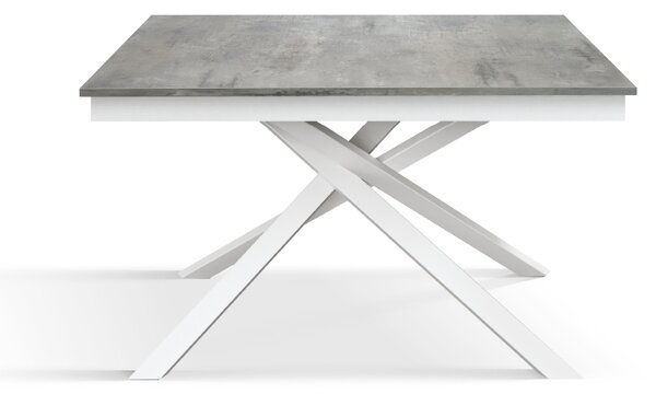 Masa Tiglio,blat extensibil pal laminat,picior metalic - GRI CIMENT, PICIOR ALB - 120 cm / 80 cm