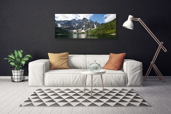Tablou pe panza canvas Mountain Lake Forest Peisaj Verde Albastru Alb Gri