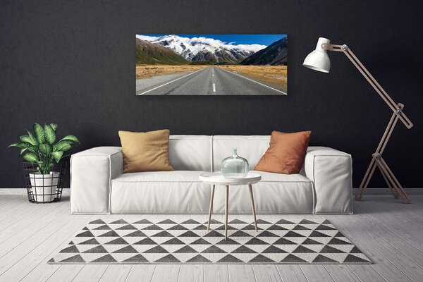 Tablou pe panza canvas Munții drum de munte de zăpadă Peisaj Gri Albastru Alb Maro