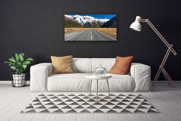 Tablou pe panza canvas Munții drum de munte de zăpadă Peisaj Gri Albastru Alb Maro