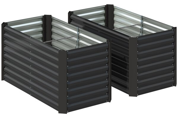 Outsunny Set de 2 Straturi Înălțate Galvanizate pentru Grădină cu Parte Inferioară Deschisă, 120x60x60 cm, Gri Închis | Aosom Romania