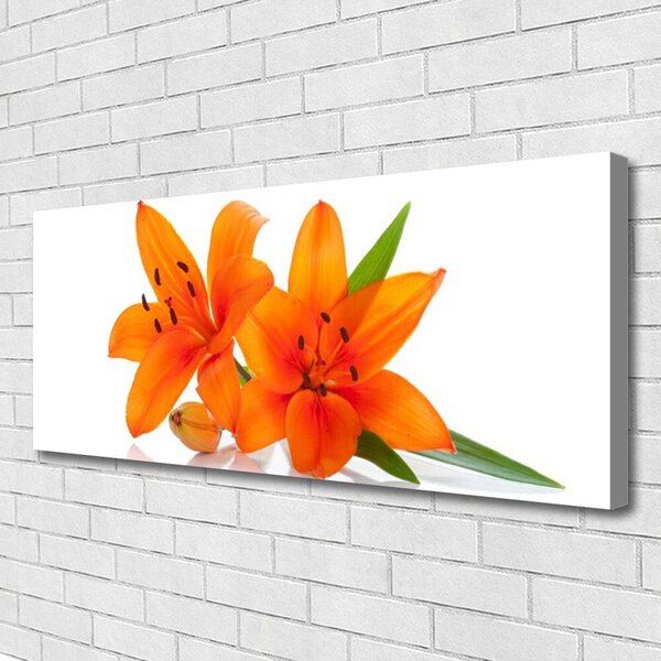 Tablou pe panza canvas Flori Floral Portocaliu Verde Alb