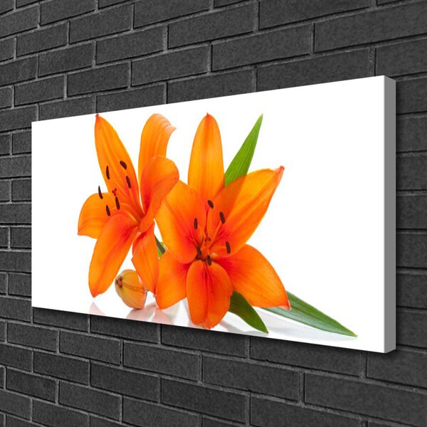 Tablou pe panza canvas Flori Floral Portocaliu Verde Alb