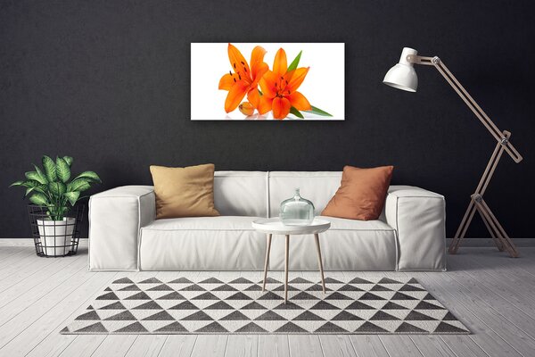 Tablou pe panza canvas Flori Floral Portocaliu Verde Alb