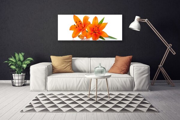 Tablou pe panza canvas Flori Floral Portocaliu Verde Alb
