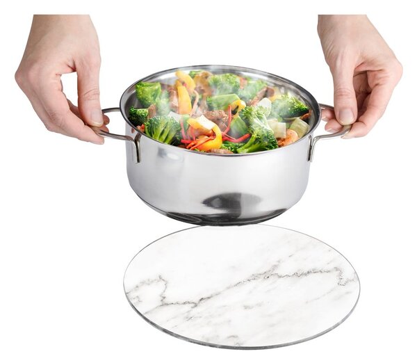 Suport din sticlă pentru vase fierbinți Wenko Marble, ø 20 cm, alb