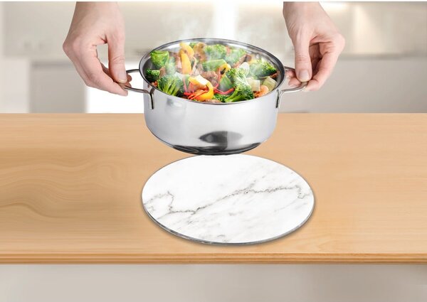 Suport din sticlă pentru vase fierbinți Wenko Marble, ø 20 cm, alb