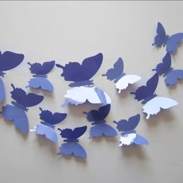 Autocolant de perete "Fluturi 3D din plastic - Violet" 12buc 5-10 cm