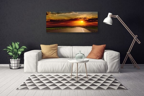 Tablou pe panza canvas Sunset Road Peisaj Gri Roșu Portocaliu