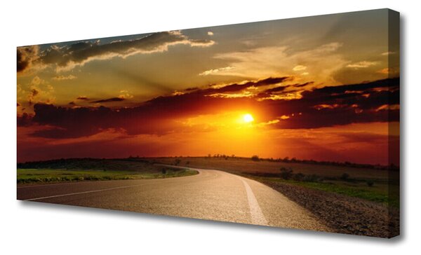 Tablou pe panza canvas Sunset Road Peisaj Gri Roșu Portocaliu