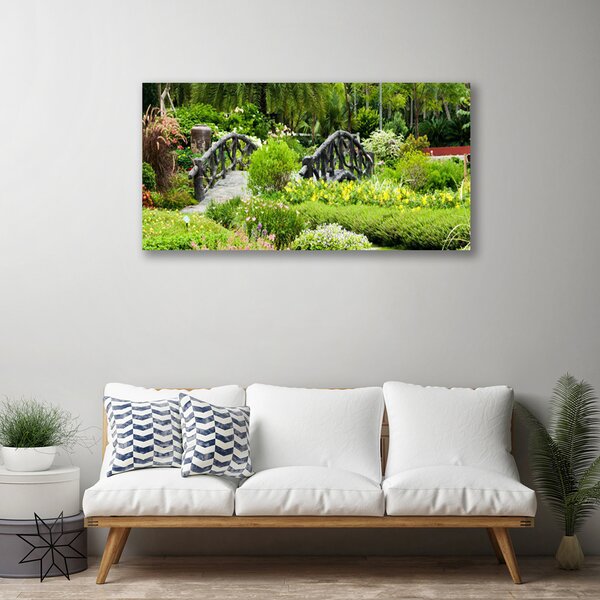 Tablou pe panza canvas Gradina Botanica Podul Natura Verde Gri Roșu