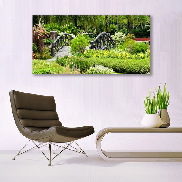 Tablou pe panza canvas Gradina Botanica Podul Natura Verde Gri Roșu