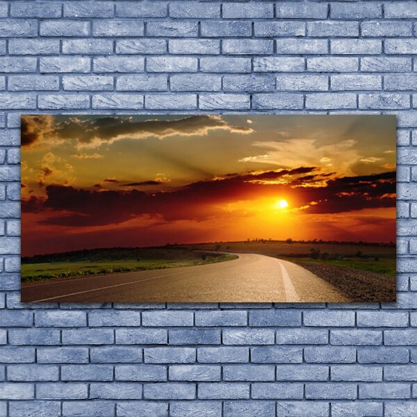 Tablou pe sticla Sunset Road Peisaj Gri Roșu Portocaliu