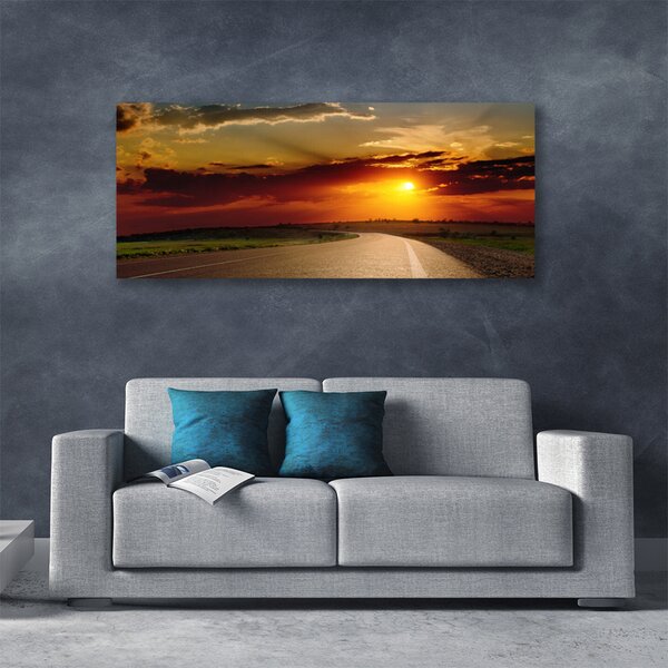 Tablou pe panza canvas Sunset Road Peisaj Gri Roșu Portocaliu