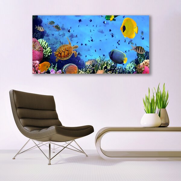 Tablou pe panza canvas Coral Reef subacvatice de pește Natura Albastru Galben Multi