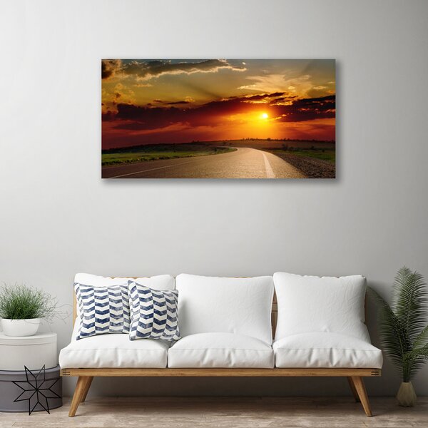 Tablou pe panza canvas Sunset Road Peisaj Gri Roșu Portocaliu