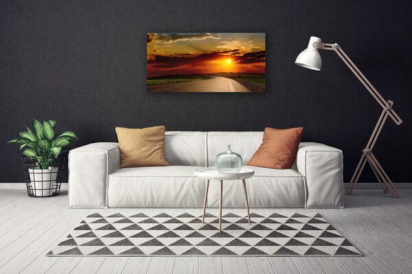 Tablou pe panza canvas Sunset Road Peisaj Gri Roșu Portocaliu