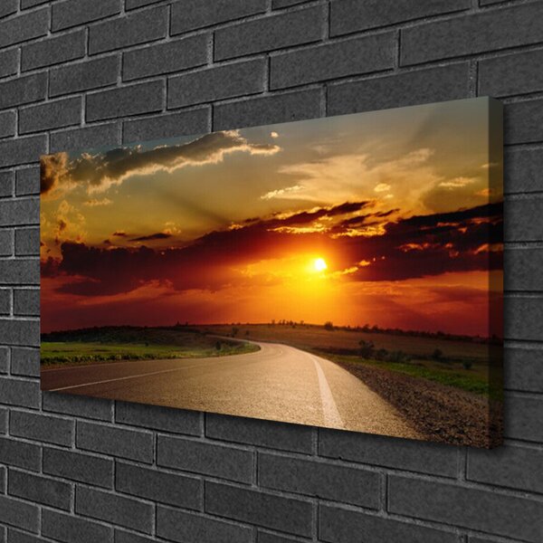 Tablou pe panza canvas Sunset Road Peisaj Gri Roșu Portocaliu