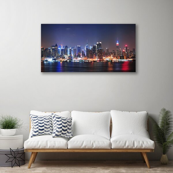 Tablou pe panza canvas Oraș Skyscraper Case Albastru Roșu