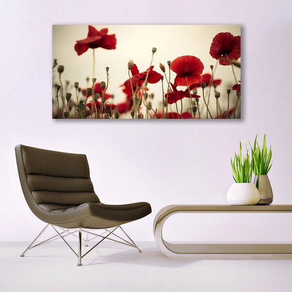 Tablou pe panza canvas Maci Floral Roșu Gri Verde