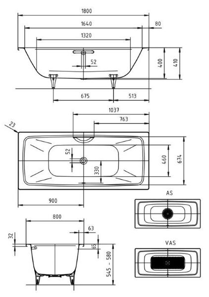 Kaldewei Cayono cada dreptunghiulară 180x80 cm alb 272500010001