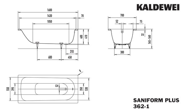 Kaldewei Saniform Plus cada dreptunghiulară 160x70 cm alb 111700013001