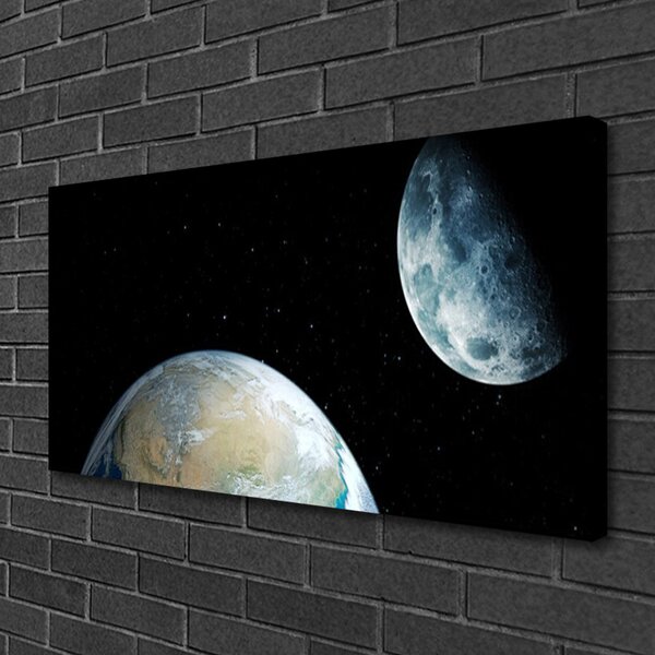 Tablou pe panza canvas Luna Pământ spațiu Universul Negru Albastru Gri
