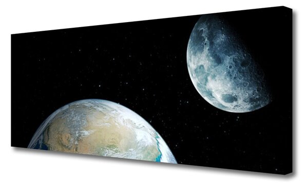 Tablou pe panza canvas Luna Pământ spațiu Universul Negru Albastru Gri