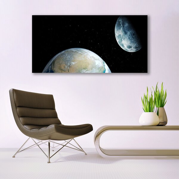 Tablou pe panza canvas Luna Pământ spațiu Universul Negru Albastru Gri