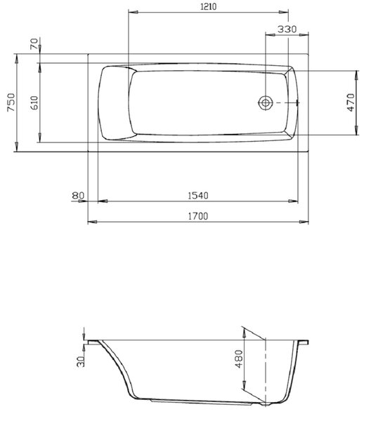 Hoesch Largo cada dreptunghiulară 170x75 cm alb 3707.010