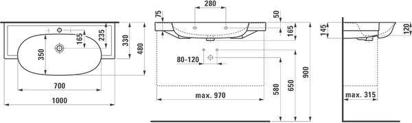 Laufen The New Classic lavoar 100x48 cm semicircular clasică-mobilier alb luciu H8138570001091