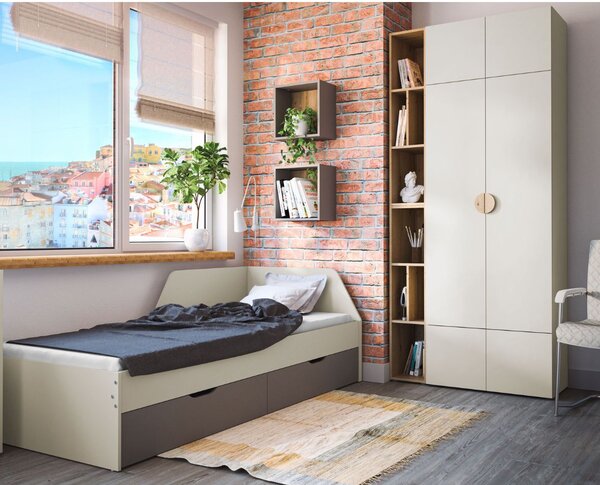 Pat de colț single cu 2 sertare Melo Me9 (90x200 cm)