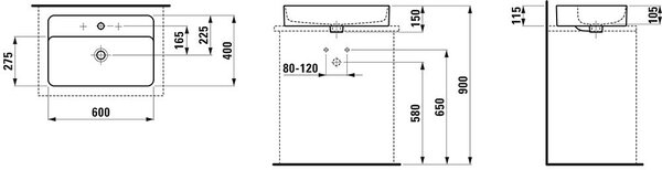Laufen Val lavoar 60x40 cm dreptunghiular de blat alb luciu H8122850001041