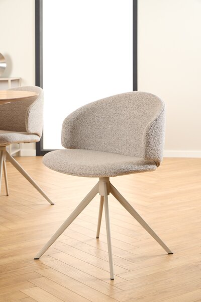 MAZZONI EXPORT NELA Bej Latte (material Monza 60)/picioare bej - SCAUN MODERN BOUCLÉ ROTATIV TAPIȚAT PENTRU SALON/LIVING/BIROU BOHO