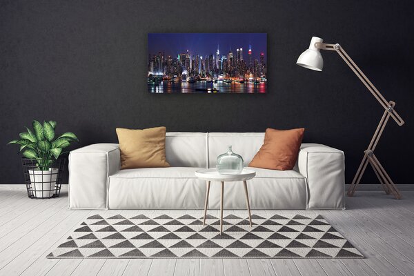 Tablou pe panza canvas Skyscraper Oraș Case Albastru Negru Multi