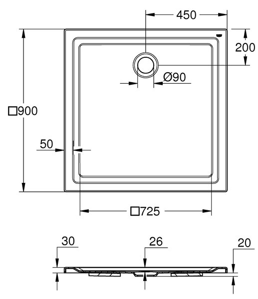 Grohe cădiță de duș pătrată 90x90 cm alb 39301000
